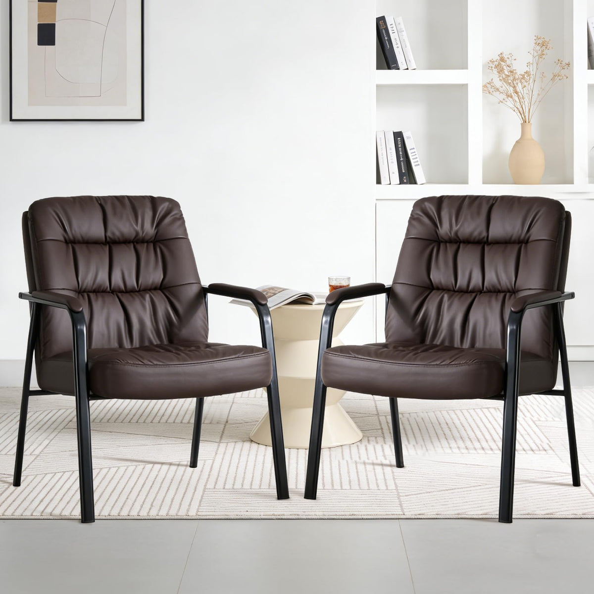OLIXIS 500 lb PU Leather Guest Reception Chair, Brown