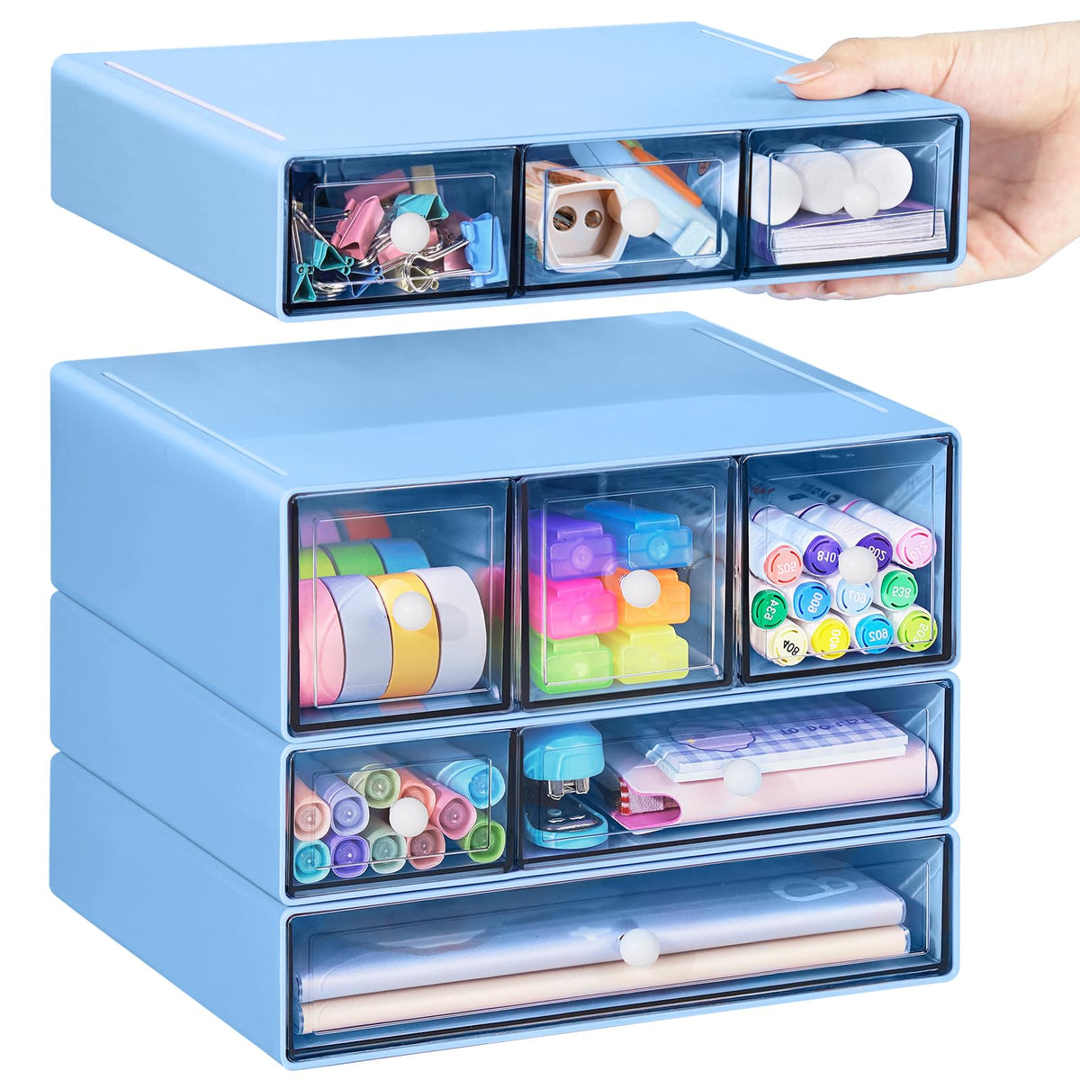 FODIENS 4-Tier Stackable Desktop Organizer with 9 Drawers