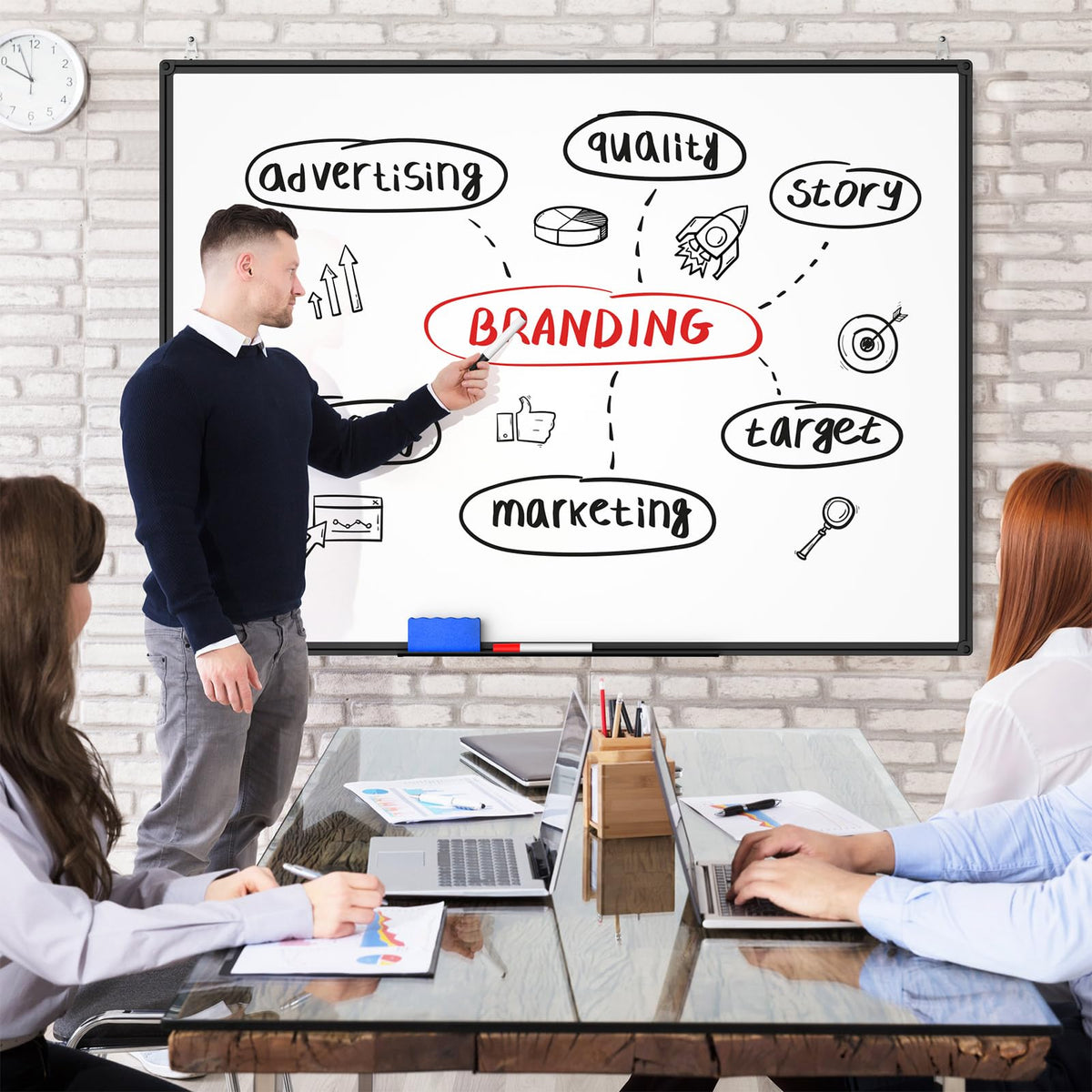 Large Magnetic Dry Erase Whiteboard with Aluminum Frame
