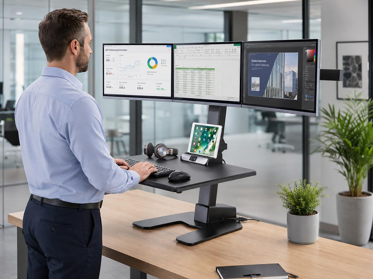 Mount-It! Electric Standing Desk Converter | Height Adjustable Sit-Stand Converting Desk for Home, Office | Stand-Up Computer Workstation with Monitor Mount