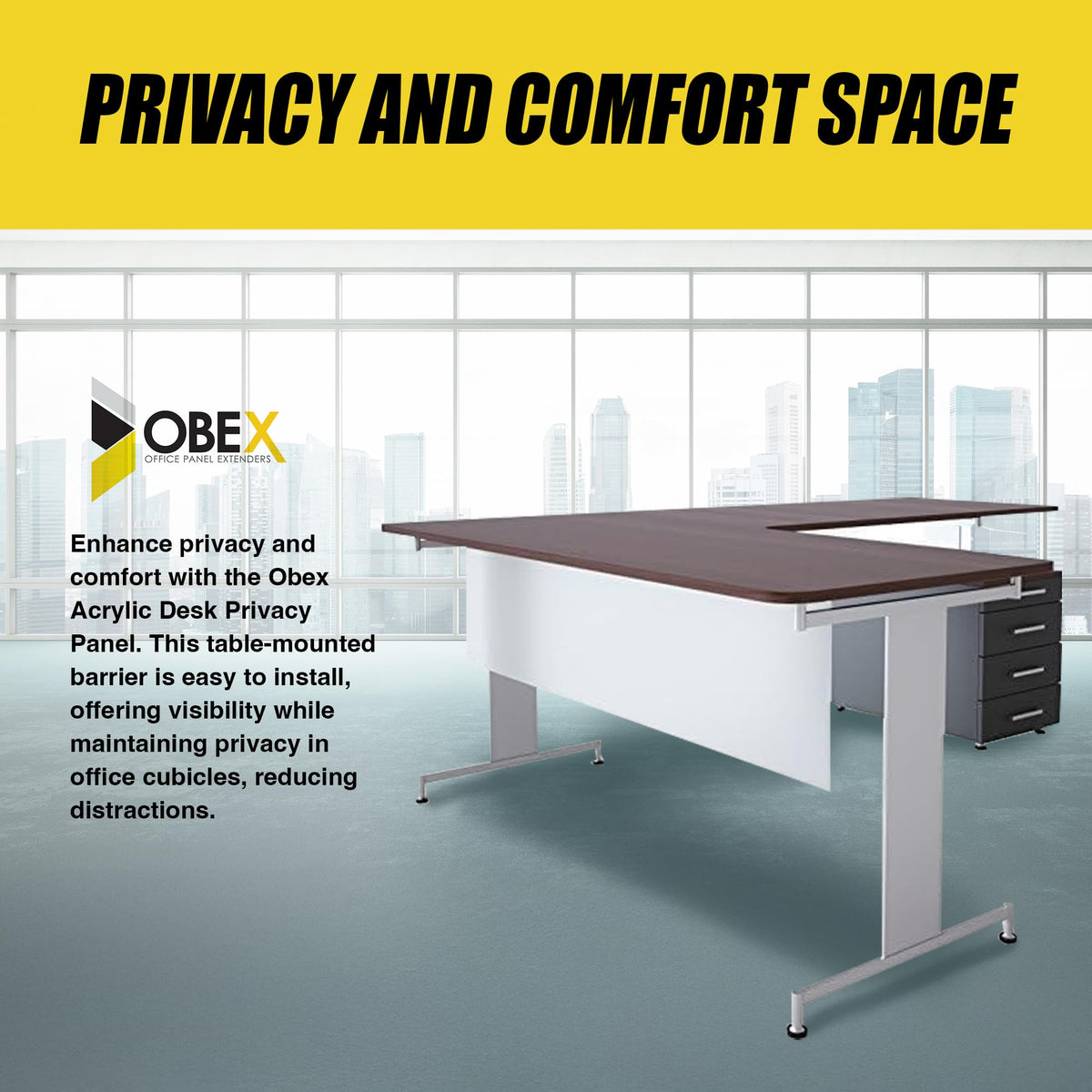 OBEX Table-Mounted Acrylic Desk Privacy & Modesty Panel