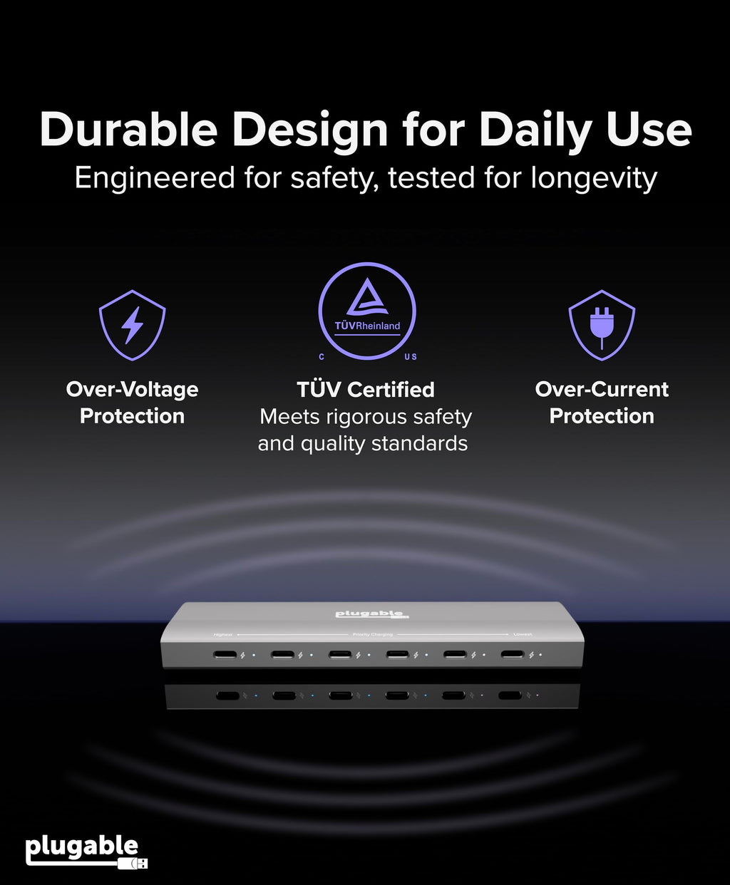 Plugable 6-Port USB-C Charging Station, 100W Priority Charging