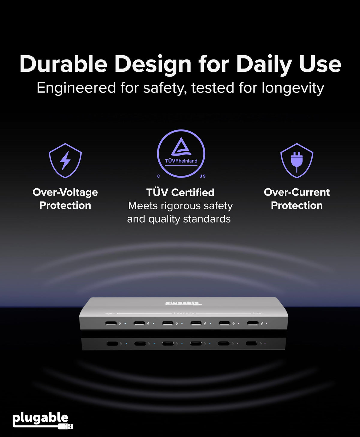 Plugable 6-Port USB-C Charging Station, 100W Priority Charging