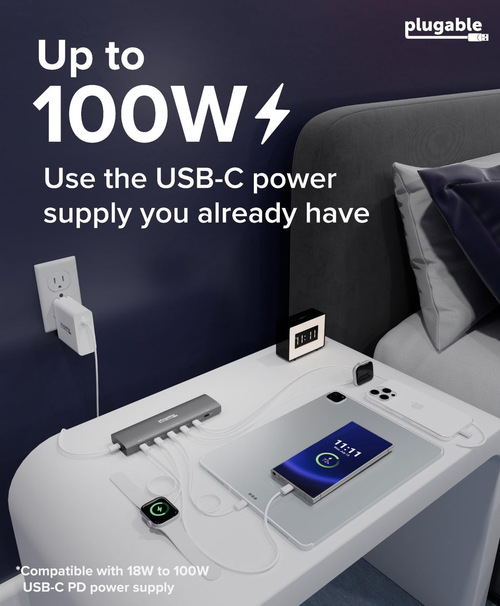Plugable 6-Port USB-C Charging Station, 100W Priority Charging