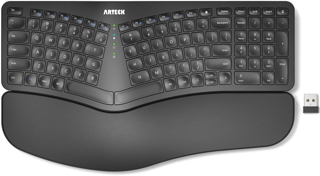 Arteck 2.4GHz Wireless Split Ergonomic Keyboard with Palm Rest