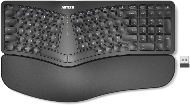 Arteck 2.4GHz Wireless Split Ergonomic Keyboard with Palm Rest
