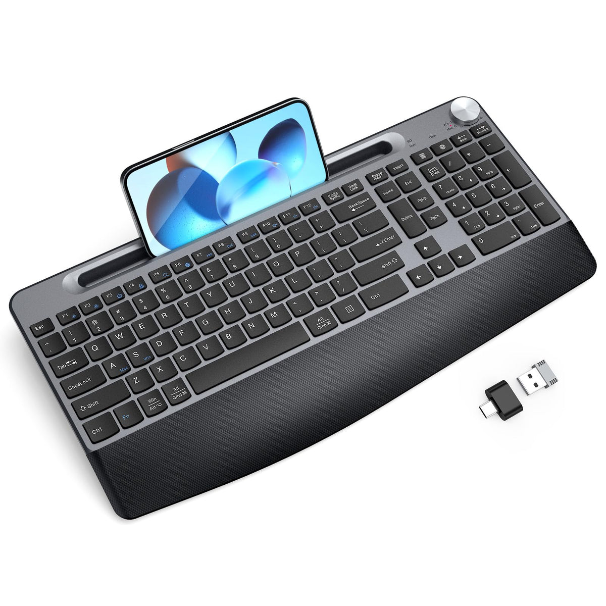 JOYACCESS Ergonomic Wireless Keyboard with Wrist Rest & Phone Holder