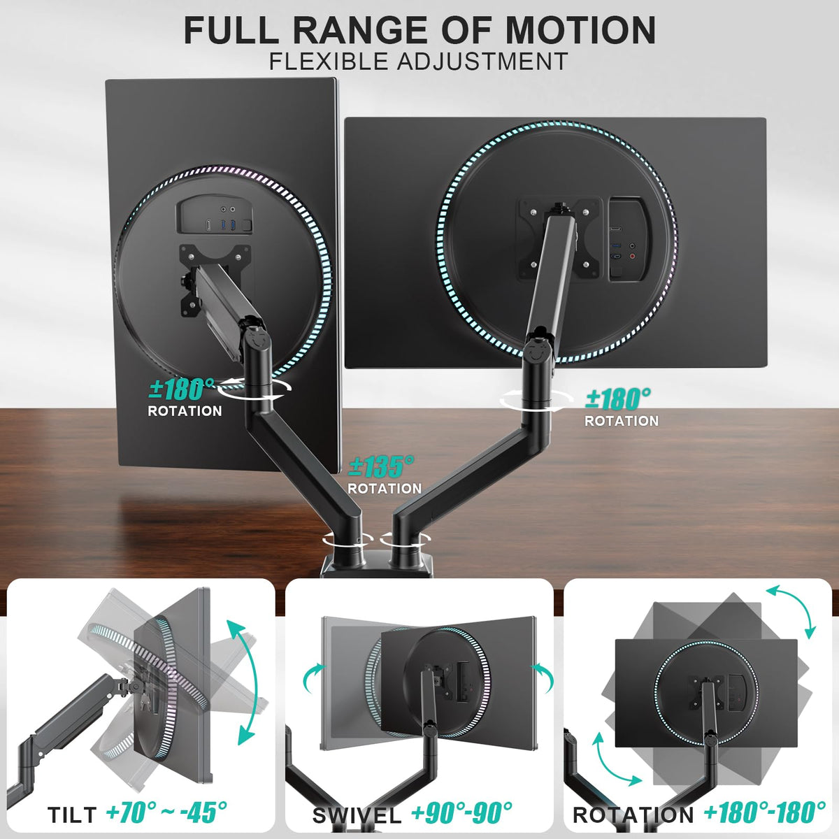 WALI Adjustable Monitor Arm Mount for Single to Quad Screens