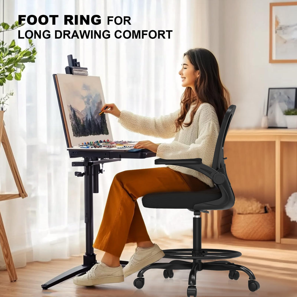 Synorla Ergonomic Mesh Drafting Chair with Flip-Up Arms