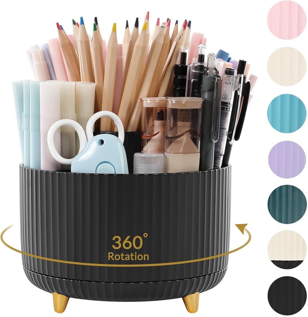 SKYDUE 5-Slot 360° Rotating Desktop Pen and Pencil Organizer