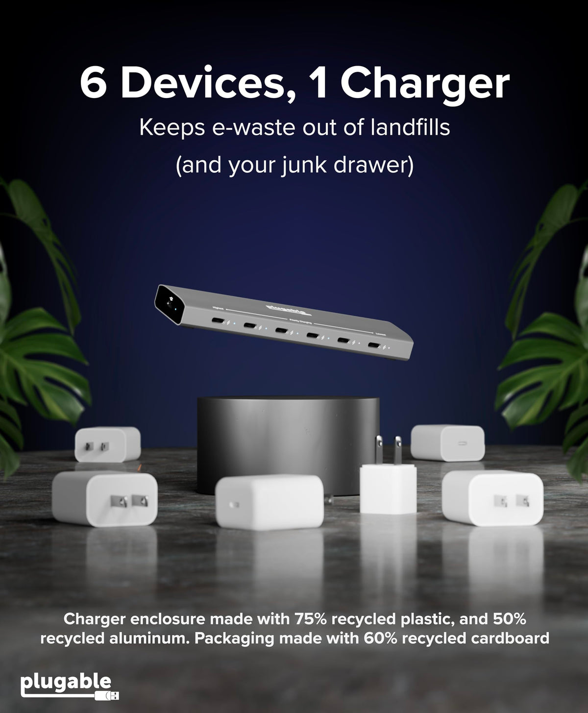 Plugable 6-Port USB-C Charging Station, 100W Priority Charging
