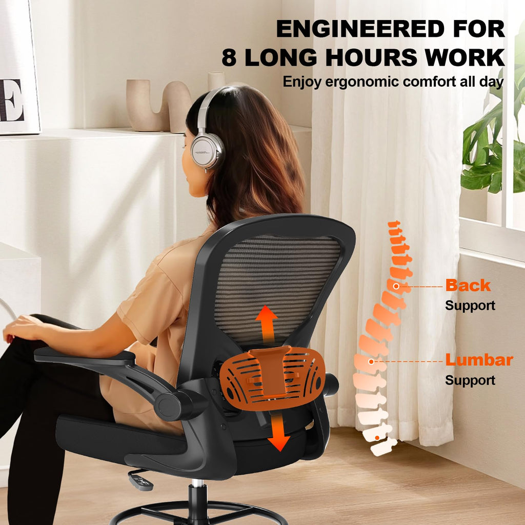 Synorla Ergonomic Mesh Drafting Chair with Flip-Up Arms