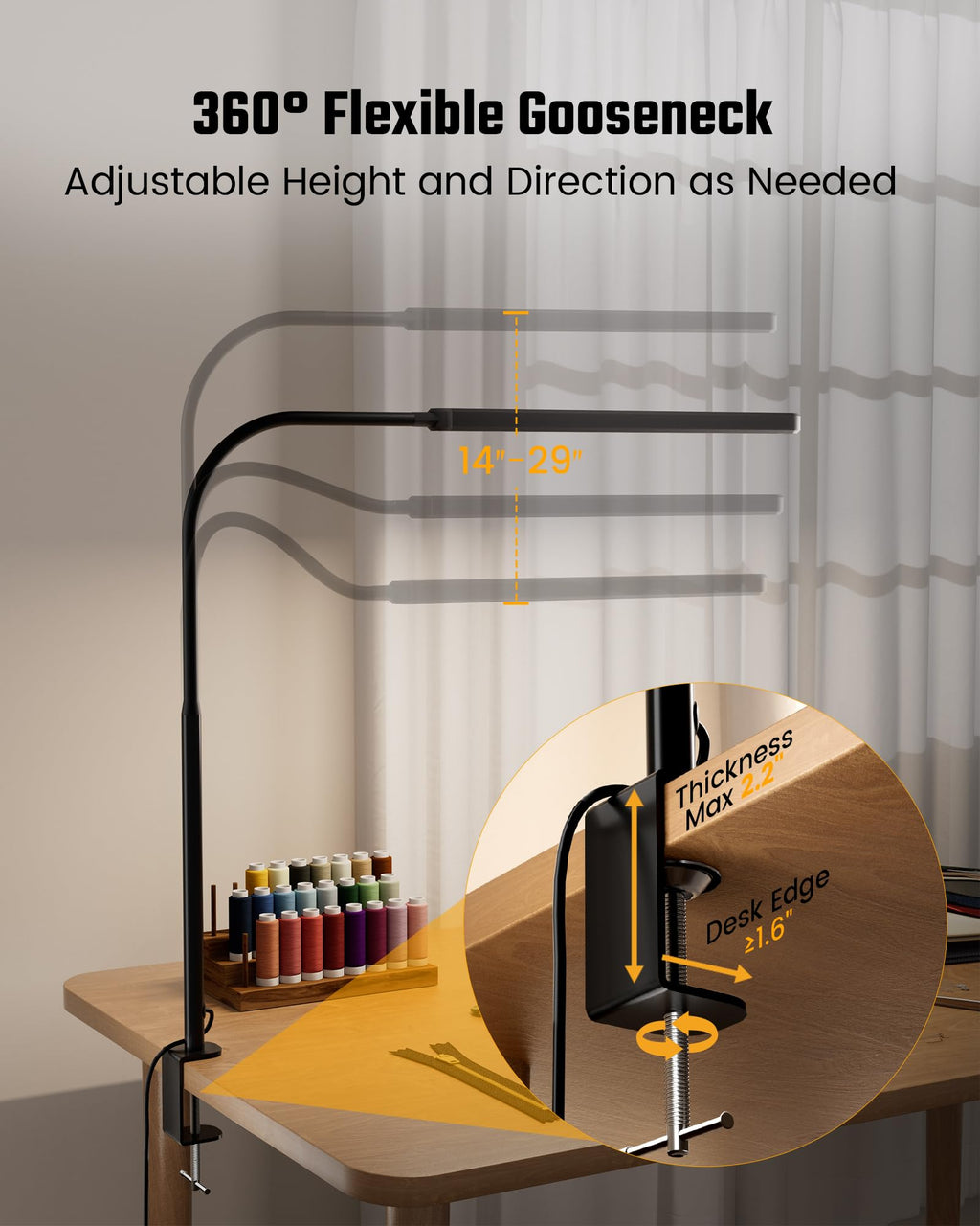 SUPERDANNY Dimmable LED Desk Lamp with 360° Gooseneck