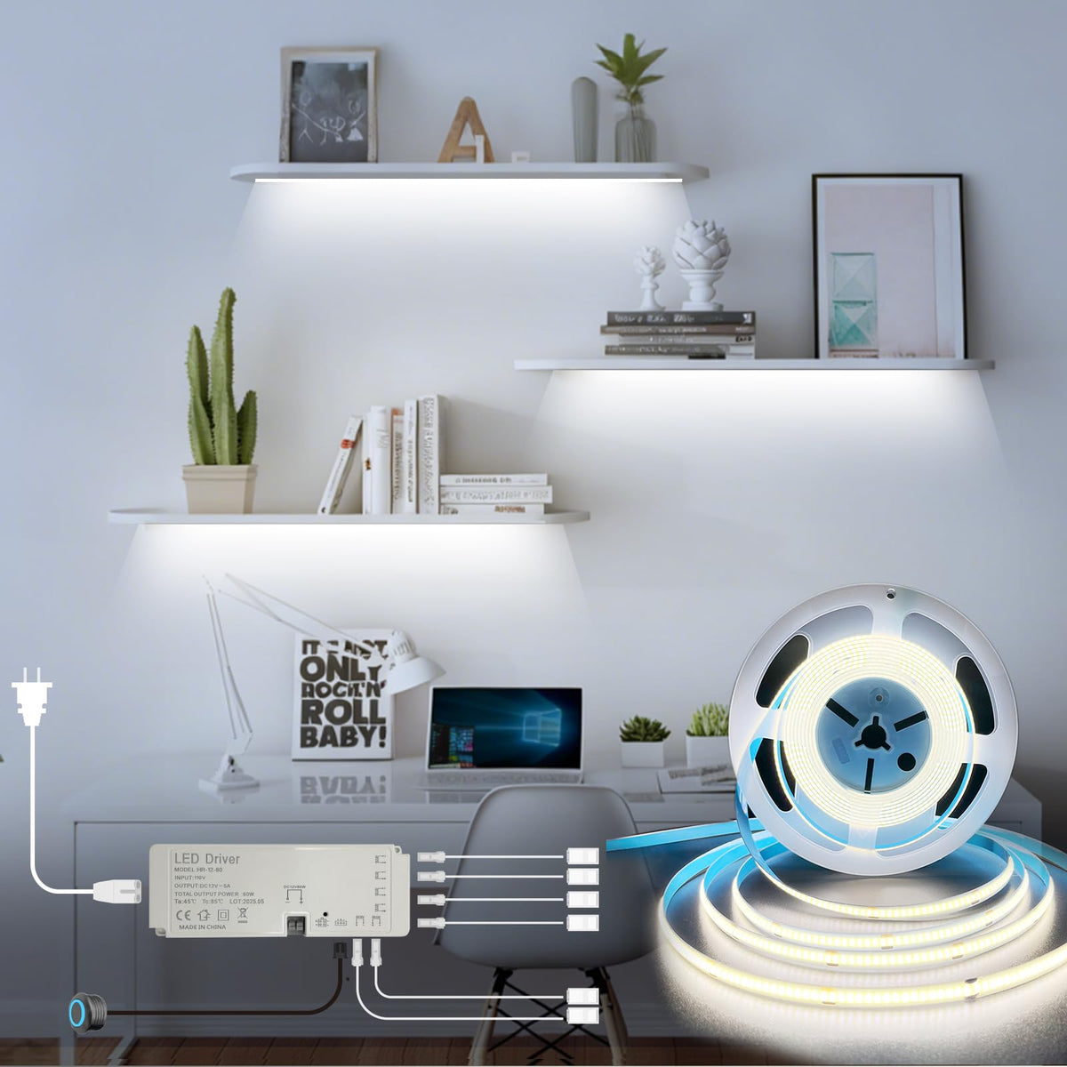 HAMRVL 12V Warm White Dimmable COB LED Cabinet Strip Lights