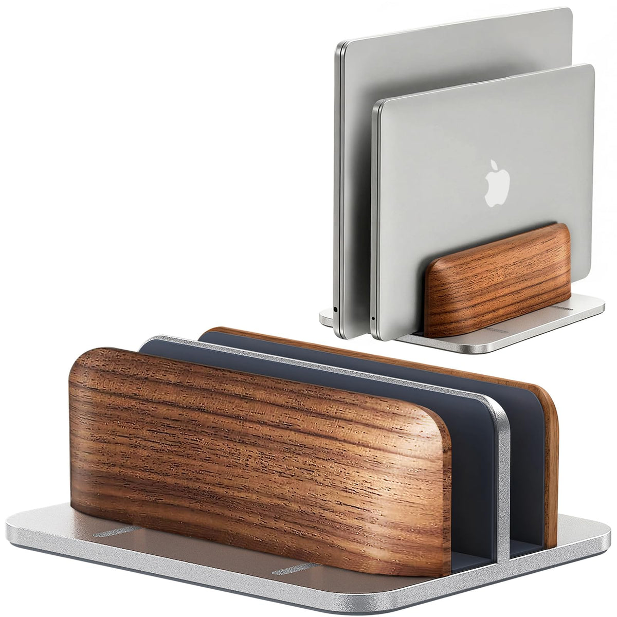 JCZT Walnut Vertical Dual Laptop Stand for Desk Organization