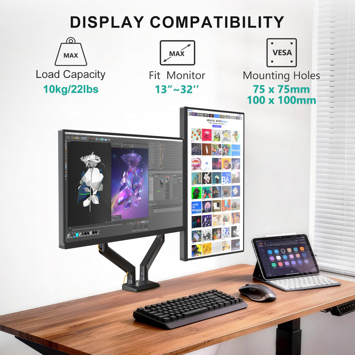 WALI Adjustable Monitor Arm Mount for Single to Quad Screens