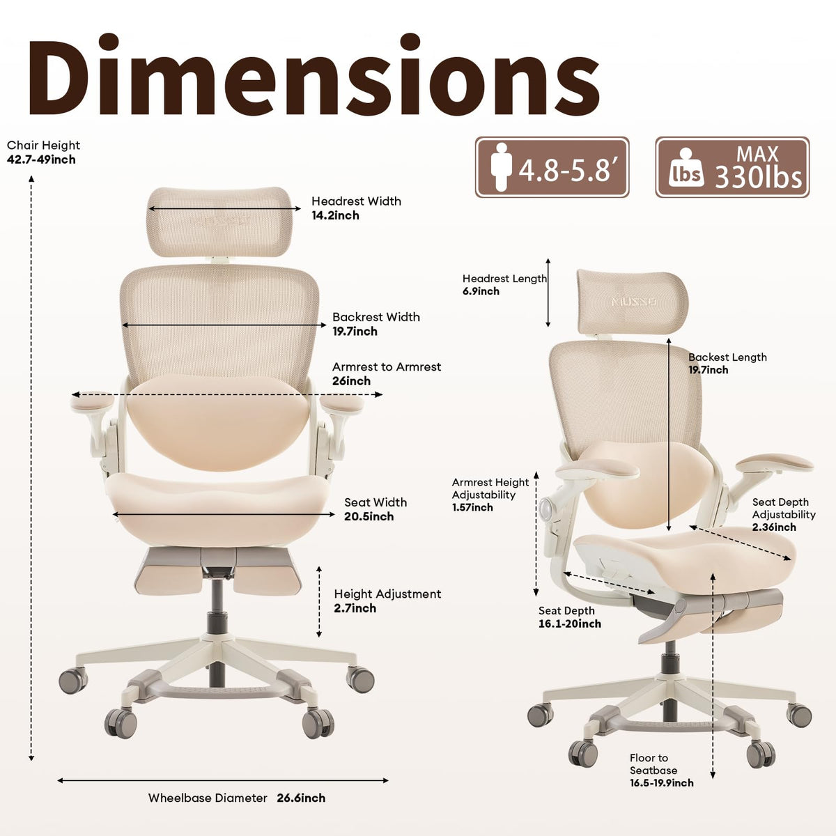 MUSSO E80 Muse Petite Ergonomic Office Chair with Footrest