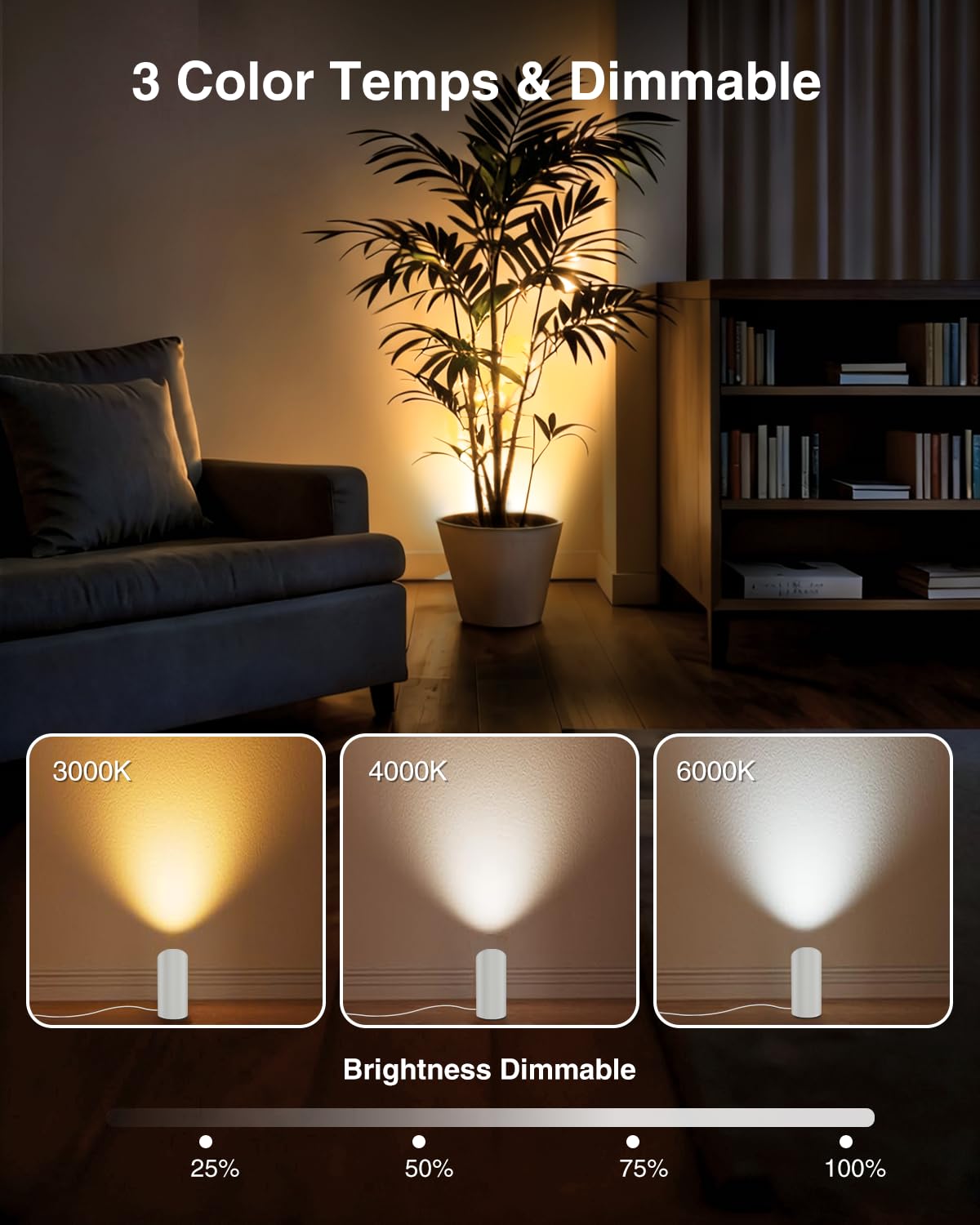 Abovizo Uplighting Indoor, 8W LED Floor Can Lights with Remote, White