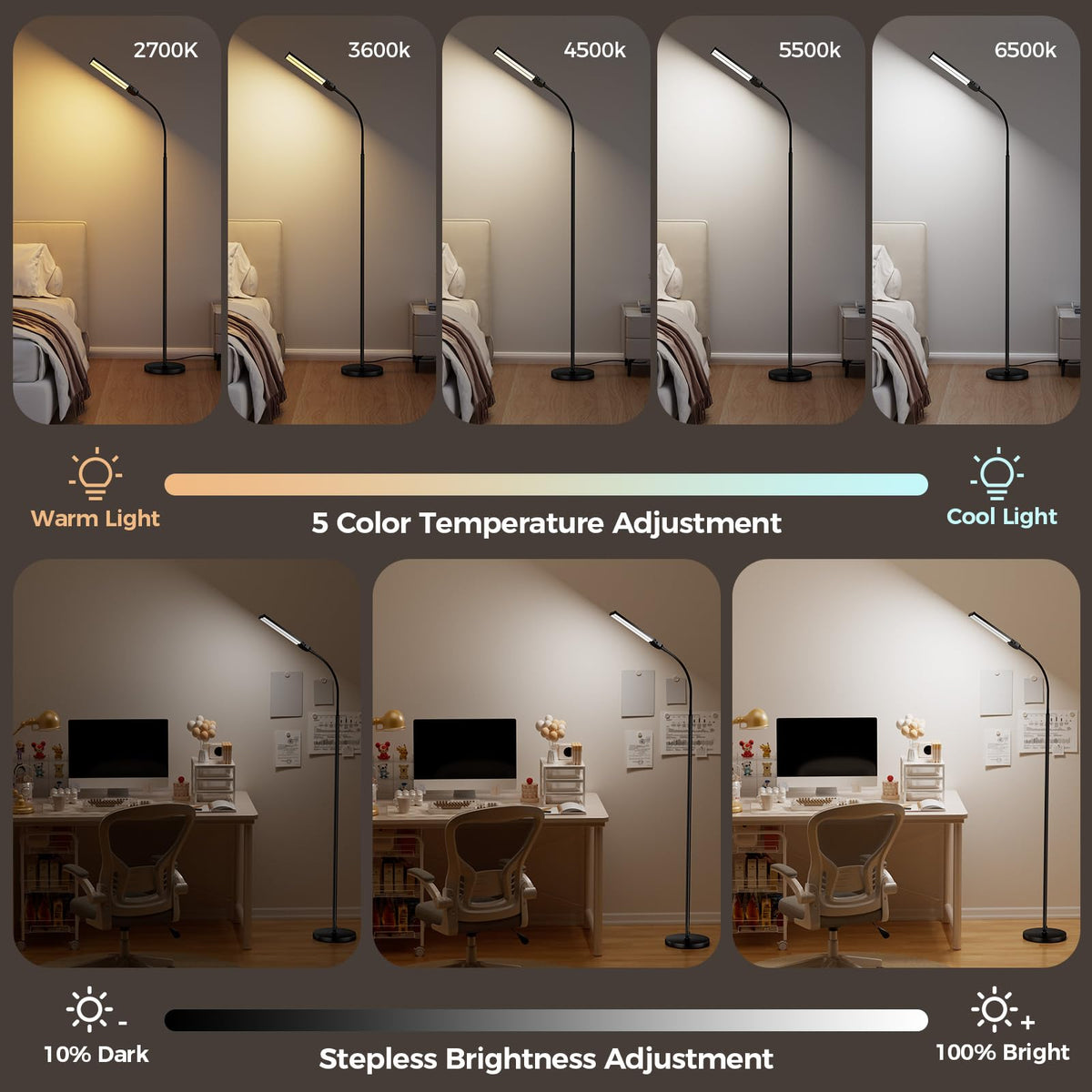 Dual-Head Gooseneck LED Floor Lamp with Remote Control