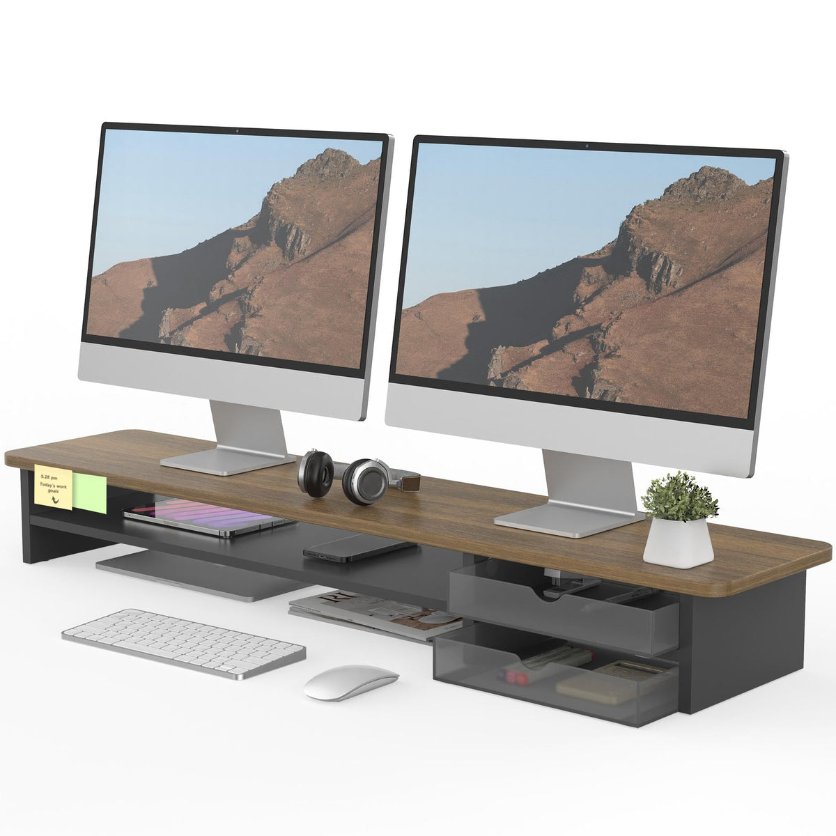 Fenge Monitor Riser Stand with Frosted Storage Drawer
