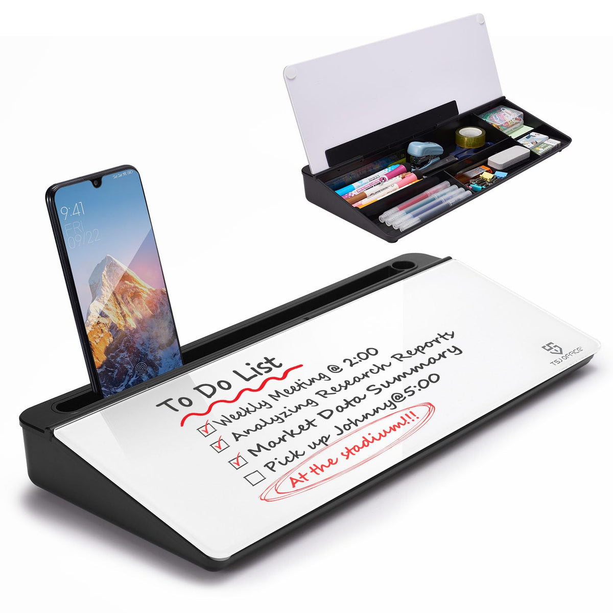 TSJ OFFICE Glass Desktop Dry Erase Board with Drawer