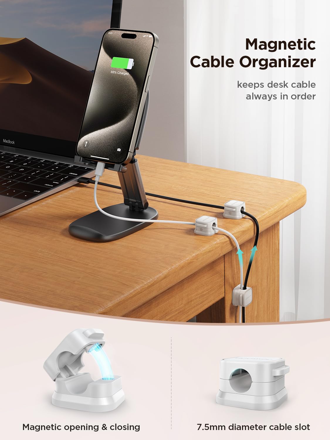 JOYROOM White Cord Organizer for Office Desk Cable Management