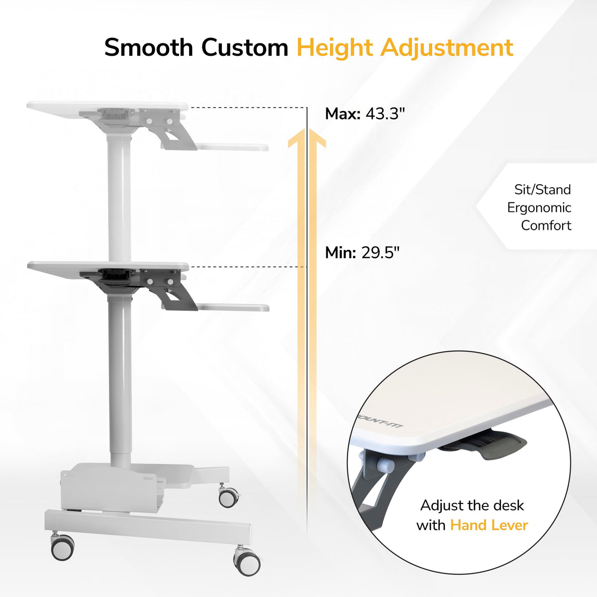 Mount-It! 28-Inch Height-Adjustable Rolling Computer Cart