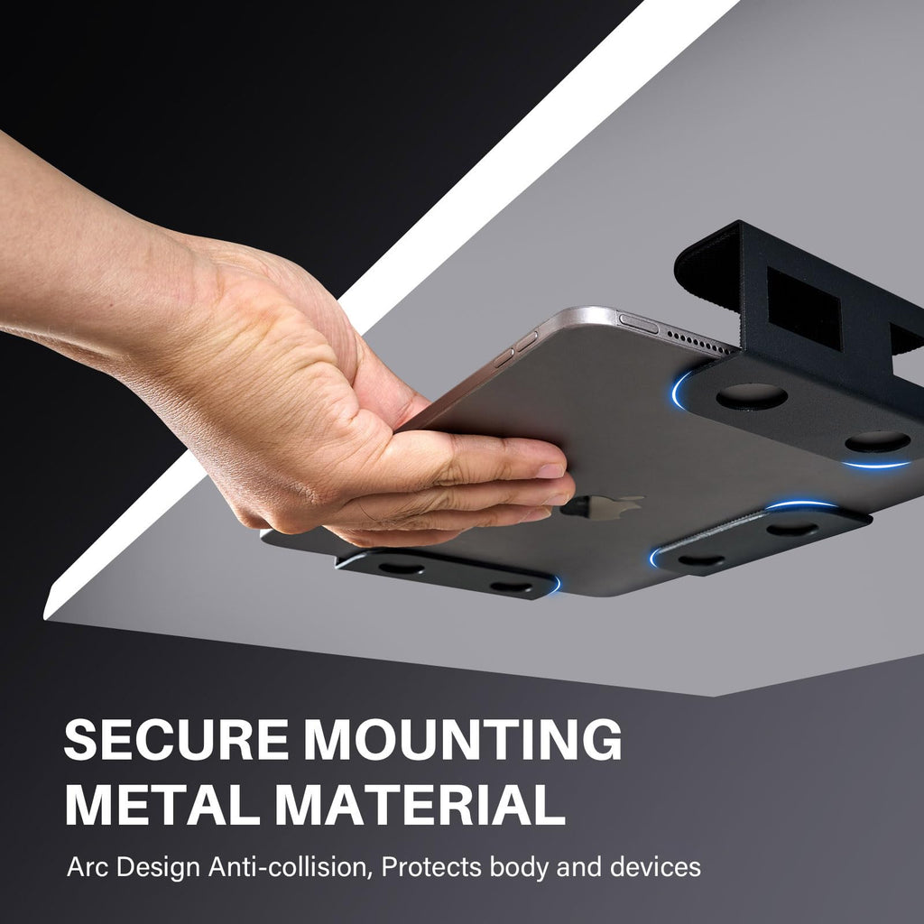 BYMECOST Under Desk Laptop Storage Mount, Metal Under Desk Device Holder, for Devices Up to 1.37" Thick, MacBook, Mini, Keyboard, Router, with Anti-Scratch Silicone