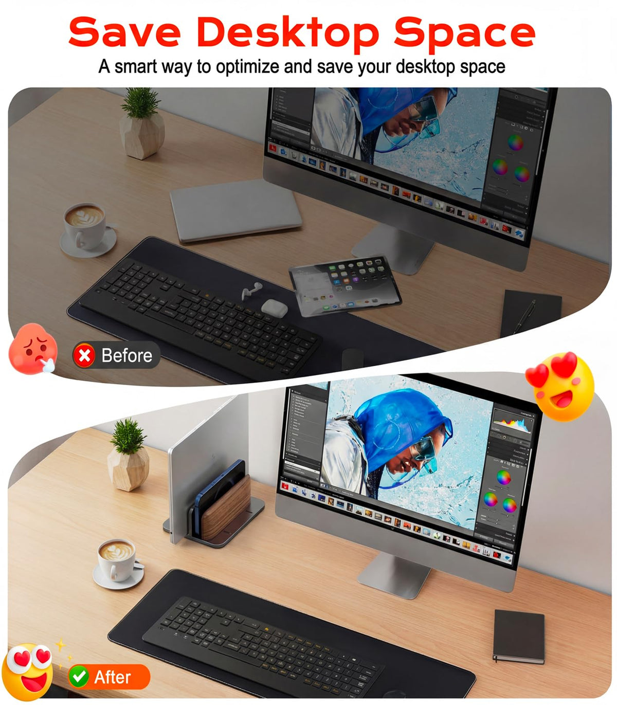 JCZT Walnut Vertical Dual Laptop Stand for Desk Organization