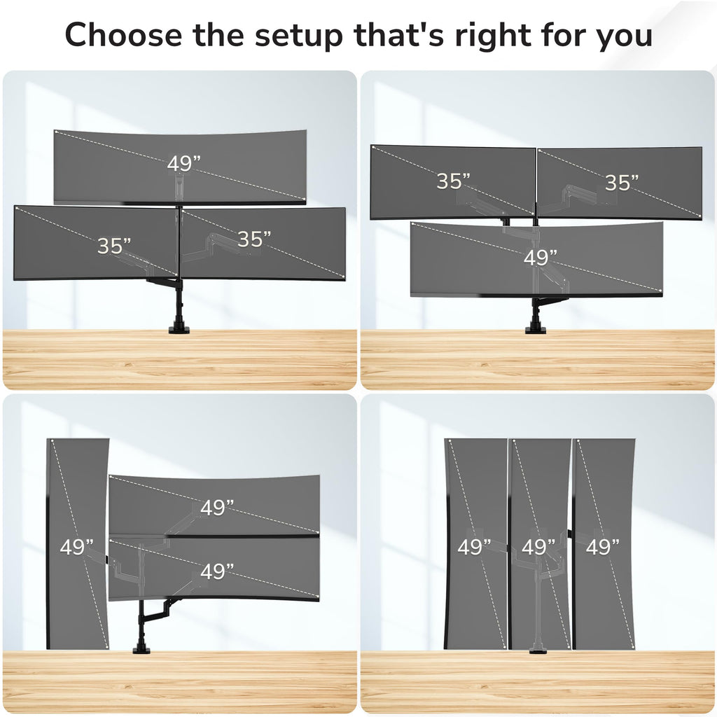 Mount-It! 2+1 Heavy-Duty Stacked Triple Monitor Mount