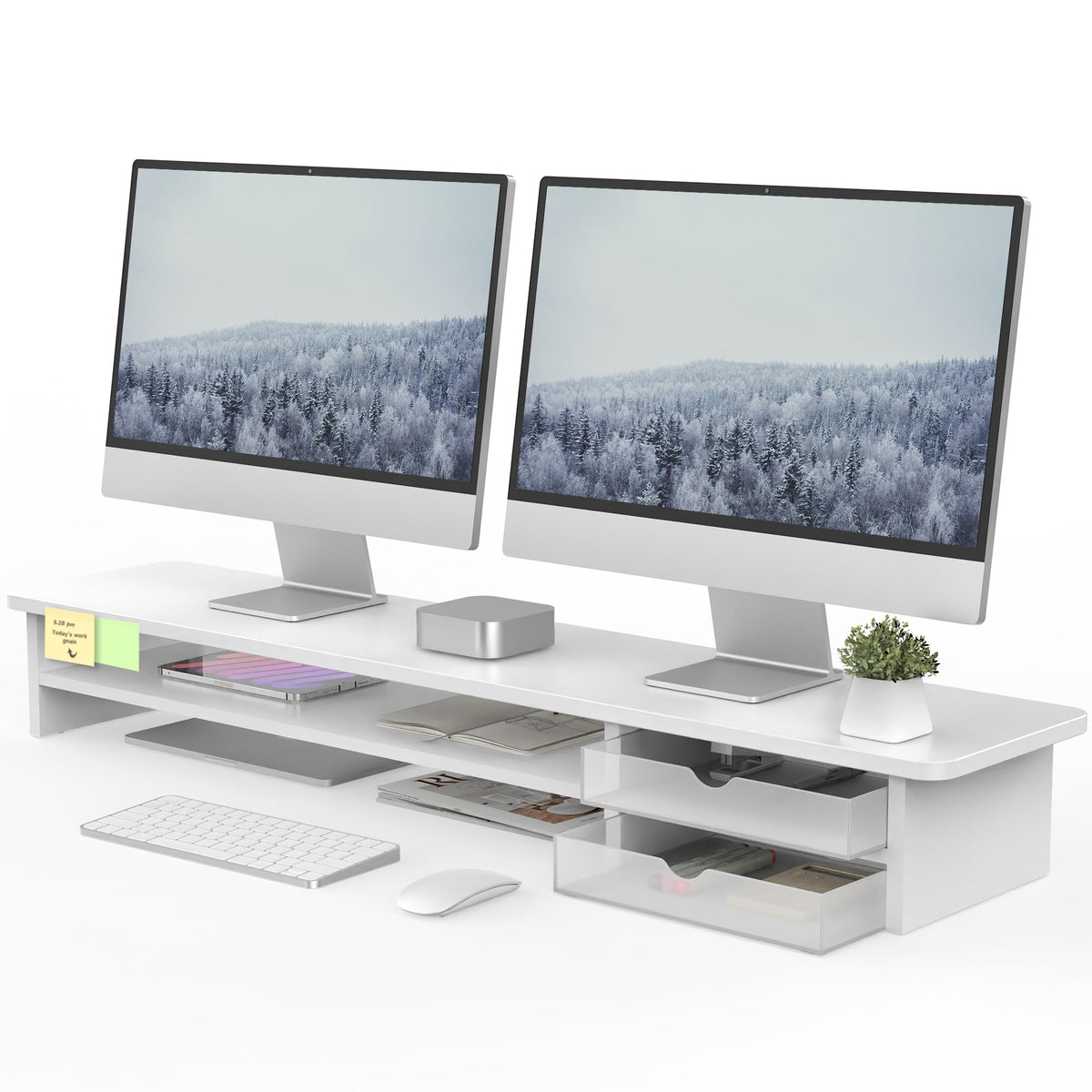 Fenge Monitor Riser Stand with Frosted Storage Drawer