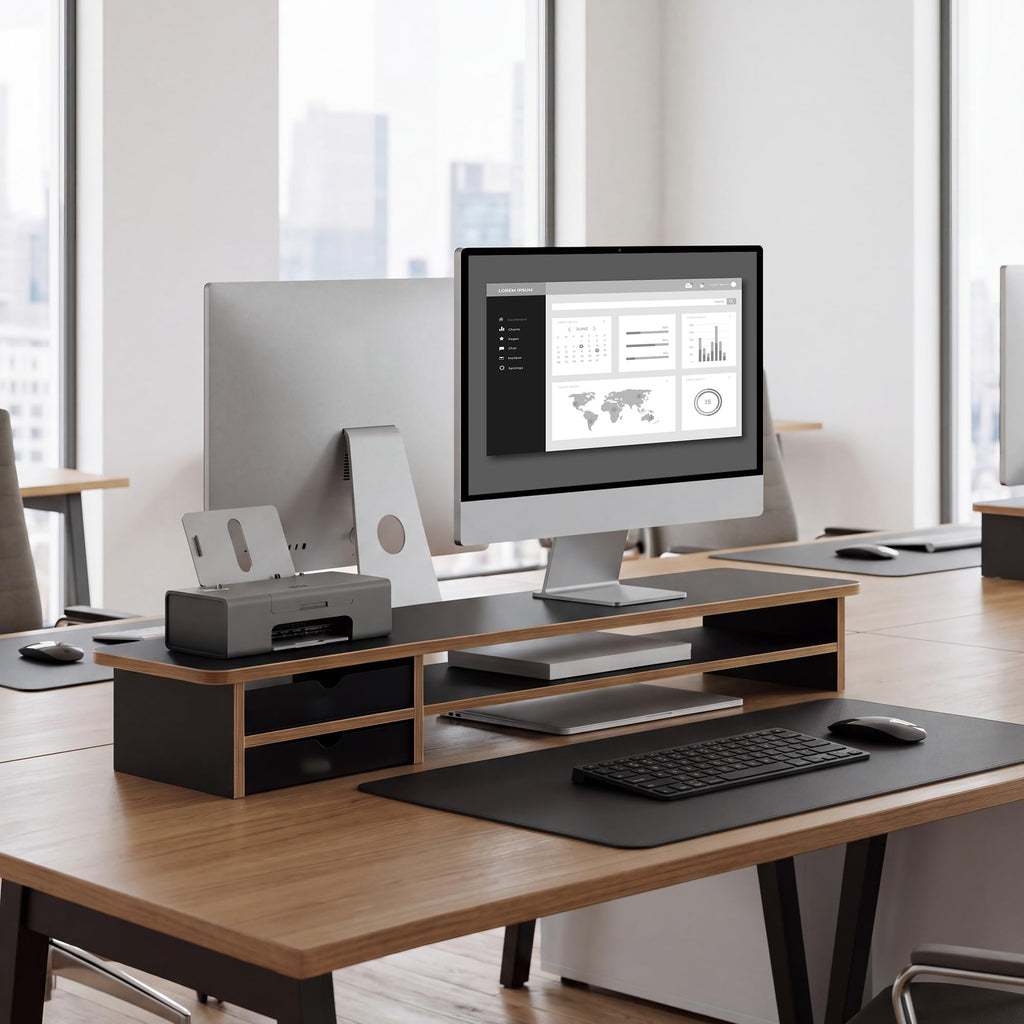 Fenge Monitor Riser Stand with Frosted Storage Drawer