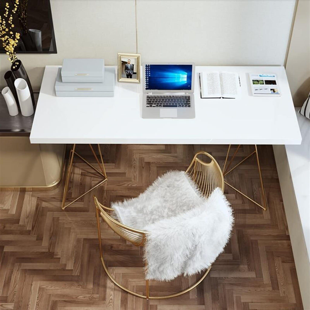 Modern Light Luxury PC Laptop Desk Minimalist Home Bedroom Writing Desk with Golden Metal Frame and White Desktop 1.0/1.2/1.4/1.6/1.8m (Color : 160x70x75cm)