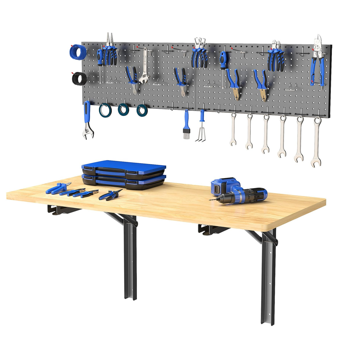 WALMANN Heavy-Duty Wall-Mounted Folding Workbench Table