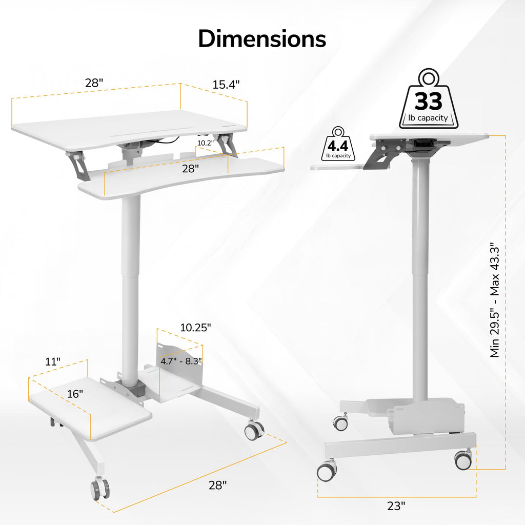 Mount-It! 28-Inch Height-Adjustable Rolling Computer Cart