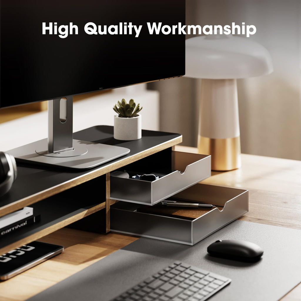 Fenge Monitor Riser Stand with Frosted Storage Drawer