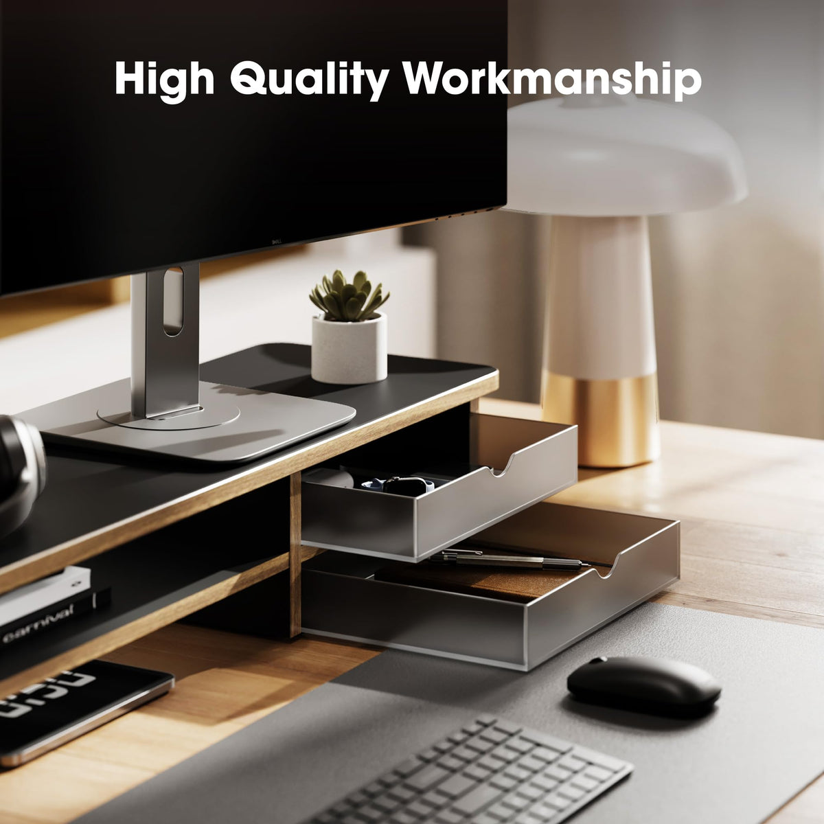 Fenge Monitor Riser Stand with Frosted Storage Drawer