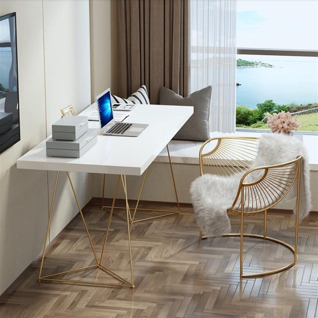 Modern Light Luxury PC Laptop Desk Minimalist Home Bedroom Writing Desk with Golden Metal Frame and White Desktop 1.0/1.2/1.4/1.6/1.8m (Color : 160x70x75cm)