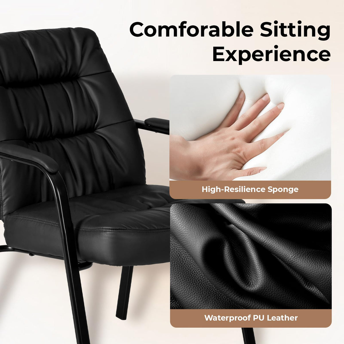 OLIXIS 500 lb PU Leather Guest Reception Chair, Brown