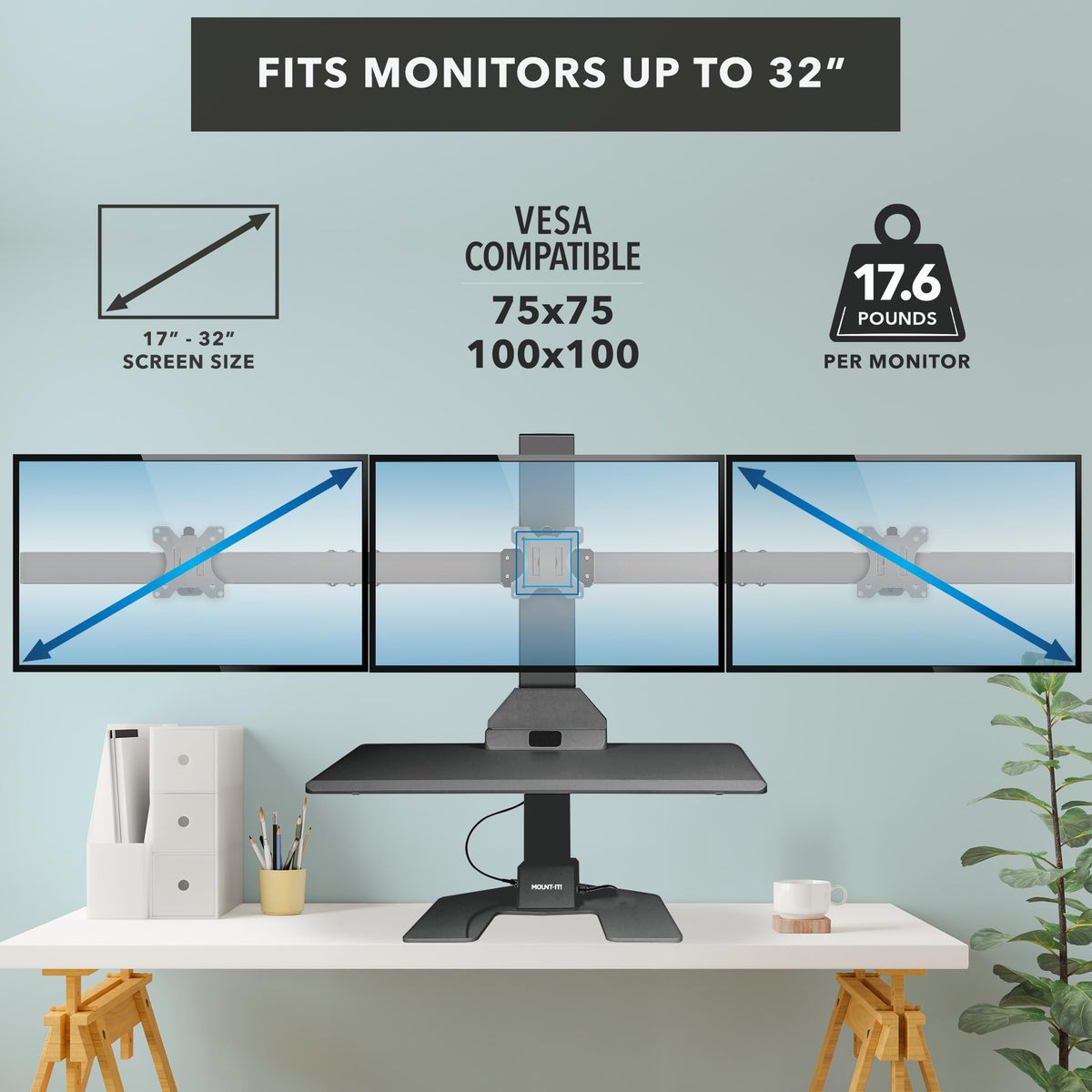 Mount-It! Electric Standing Desk Converter | Height Adjustable Sit-Stand Converting Desk for Home, Office | Stand-Up Computer Workstation with Monitor Mount