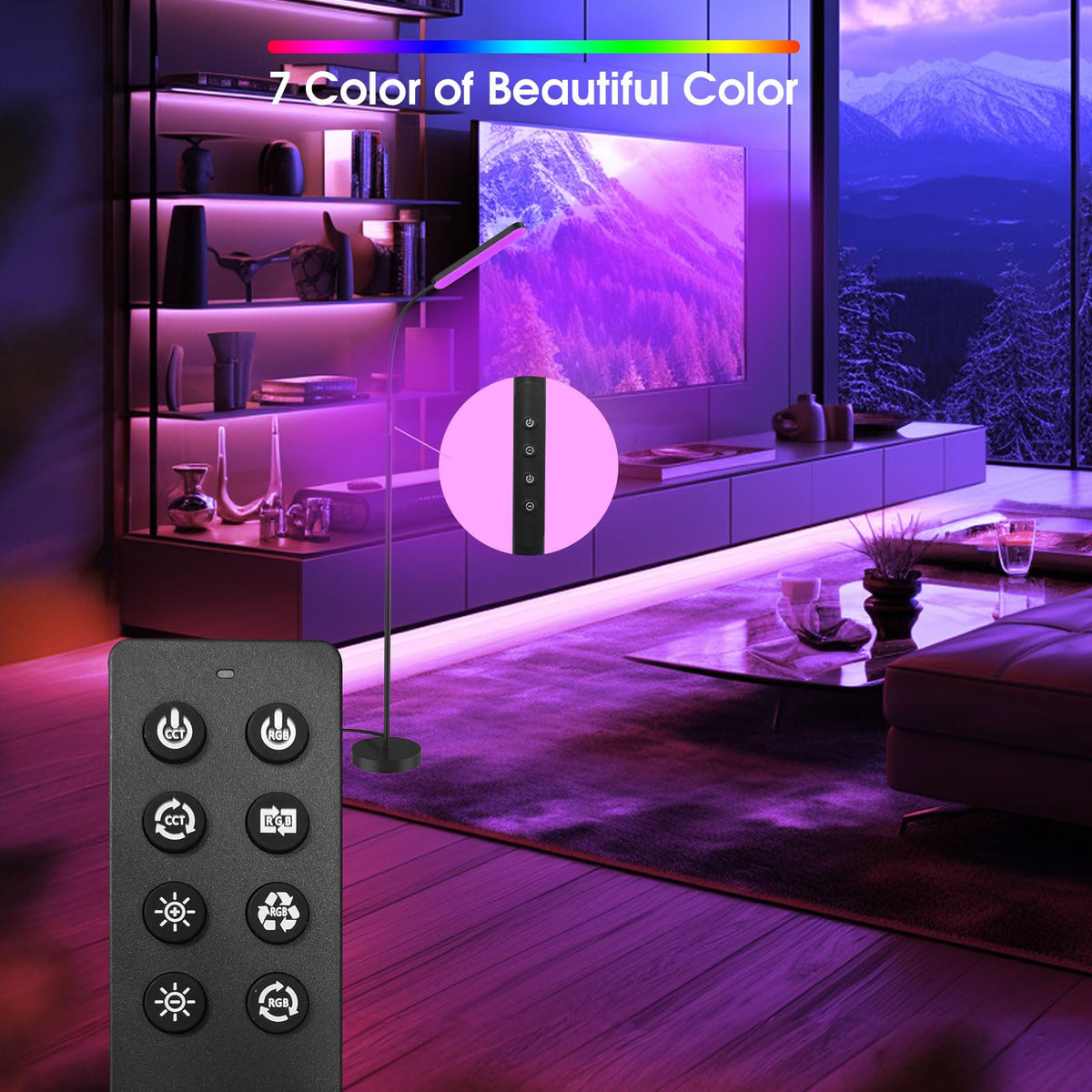 Wio-Mio 15W Dimmable LED Gooseneck Floor Lamp with Remote