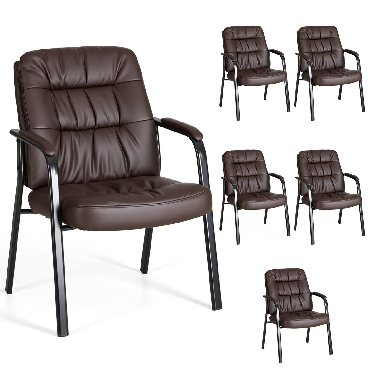 OLIXIS 500 lb PU Leather Guest Reception Chair, Brown