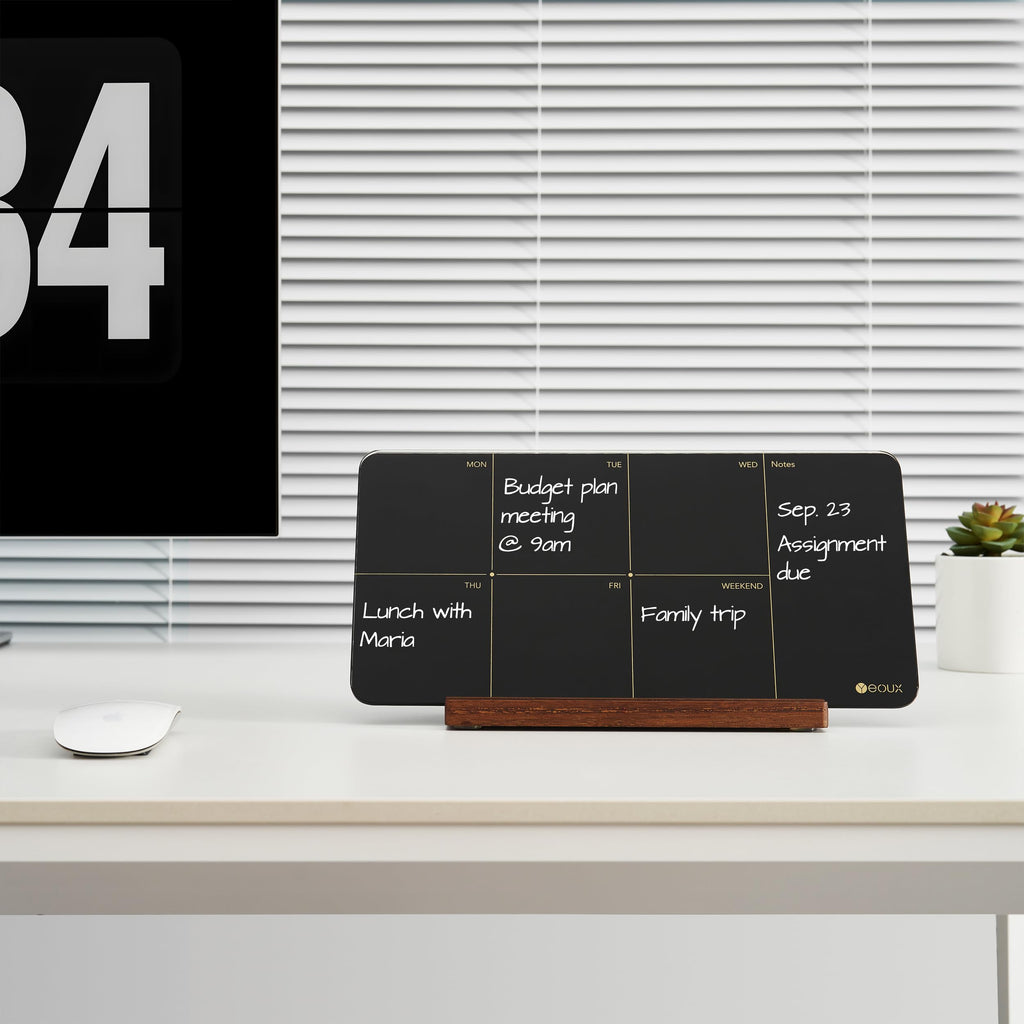 Yeoux Glass Weekly Dry Erase Planner with Wood Stand
