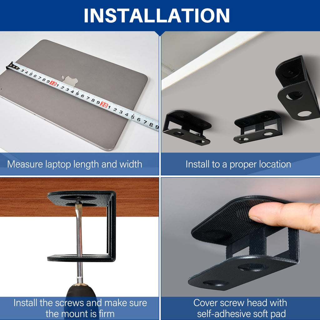 BYMECOST Under Desk Laptop Storage Mount, Metal Under Desk Device Holder, for Devices Up to 1.37" Thick, MacBook, Mini, Keyboard, Router, with Anti-Scratch Silicone