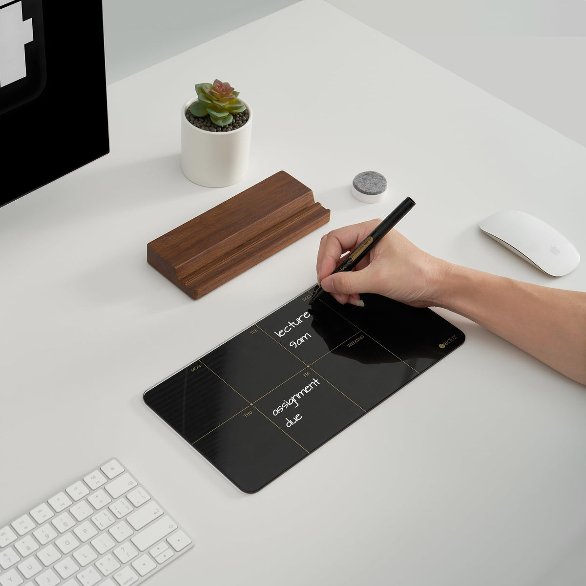 Yeoux Glass Weekly Dry Erase Planner with Wood Stand
