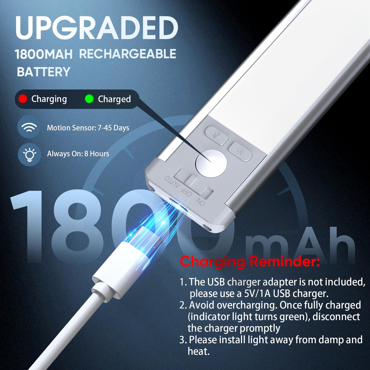 Rechargeable Magnetic Motion Sensor Under-Cabinet LED Lights