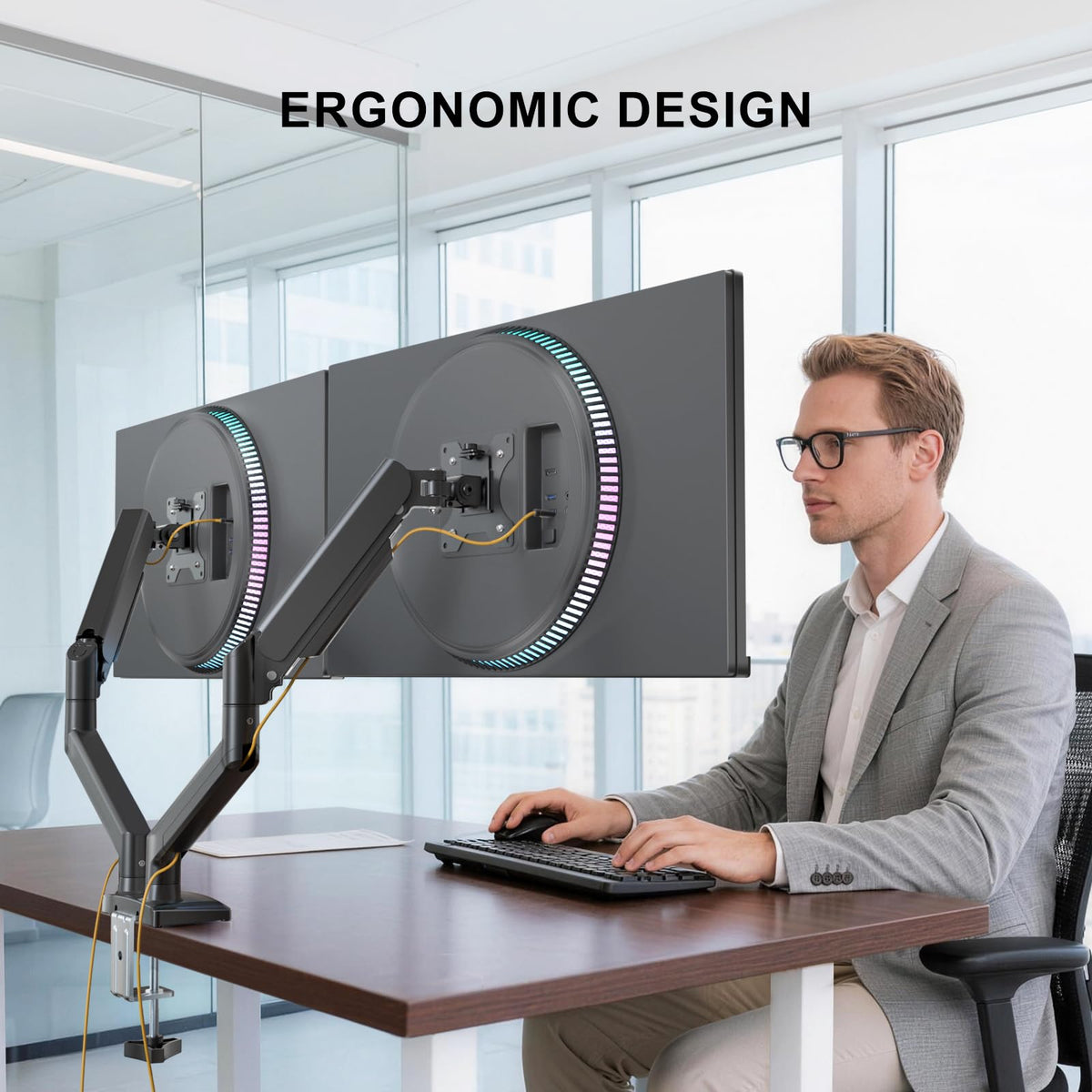 WALI Adjustable Monitor Arm Mount for Single to Quad Screens