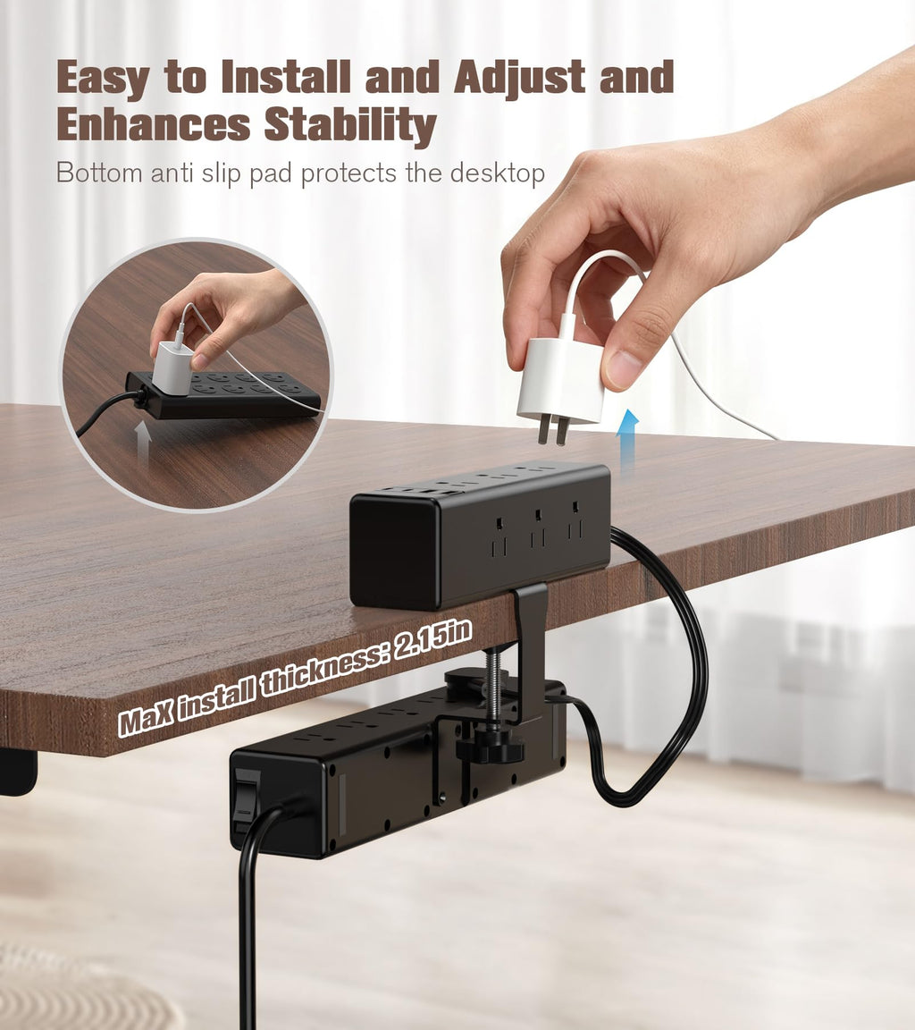 Dual-Layer Desk Clamp Power Strip with 24 Outlets & 65W USB-C