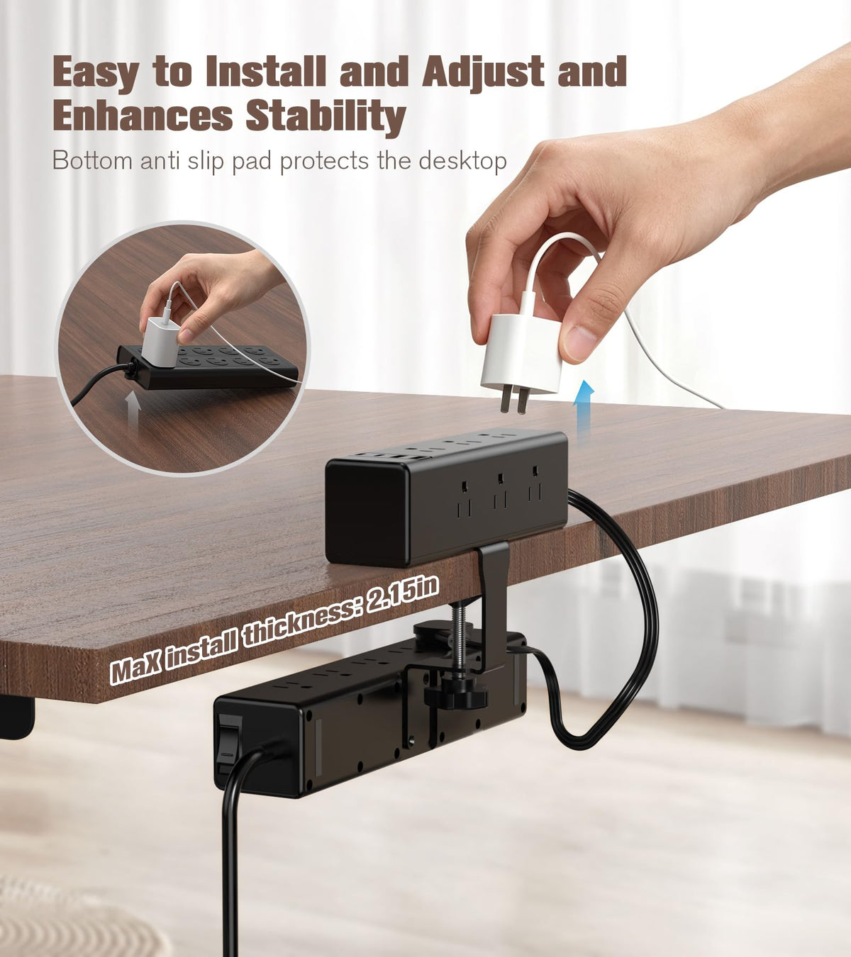 Dual-Layer Desk Clamp Power Strip with 24 Outlets & 65W USB-C