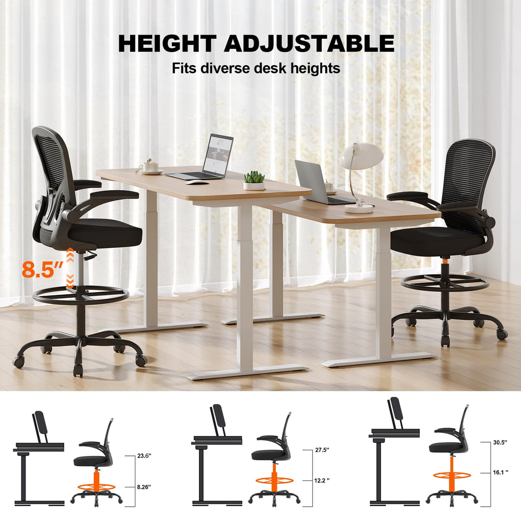 Synorla Ergonomic Mesh Drafting Chair with Flip-Up Arms